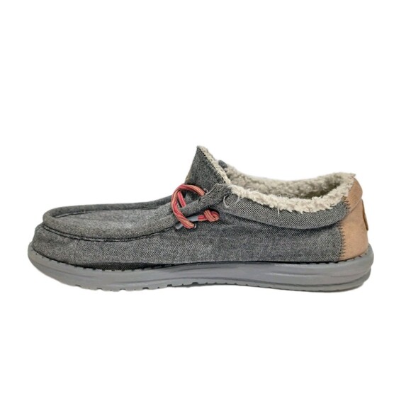 Hey Dude Wally Black Shell Shearling Lined Canvas Slip On Shoes Gray Mens Size 8 - Picture 6 of 10